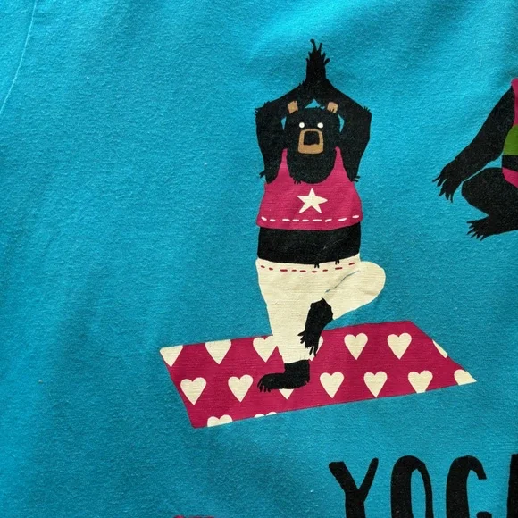 Yoga Bear Bright Blue Pajama Shirt 100% Cotton Bears Yoga Fun Cute - Picture 6 of 7